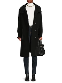 Monet Faux Leather-Pocket Wool Coat