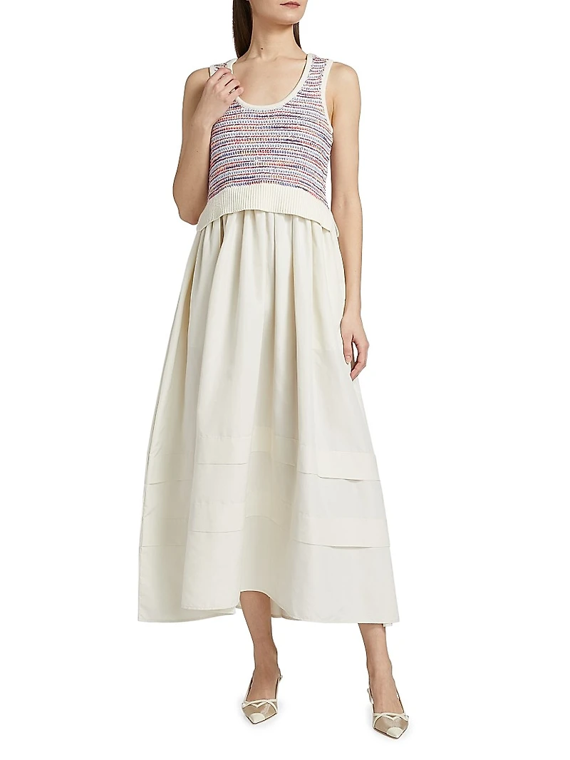 Loewel Mixed-Media Midi-Dress