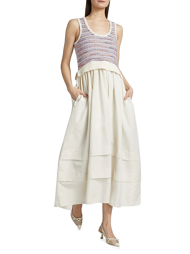 Loewel Mixed-Media Midi-Dress
