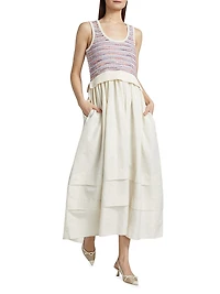 Loewel Mixed-Media Midi-Dress