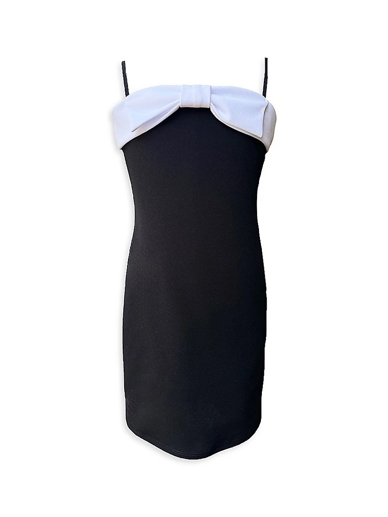 Girl's Bow-Accented Crepe Fitted Dress