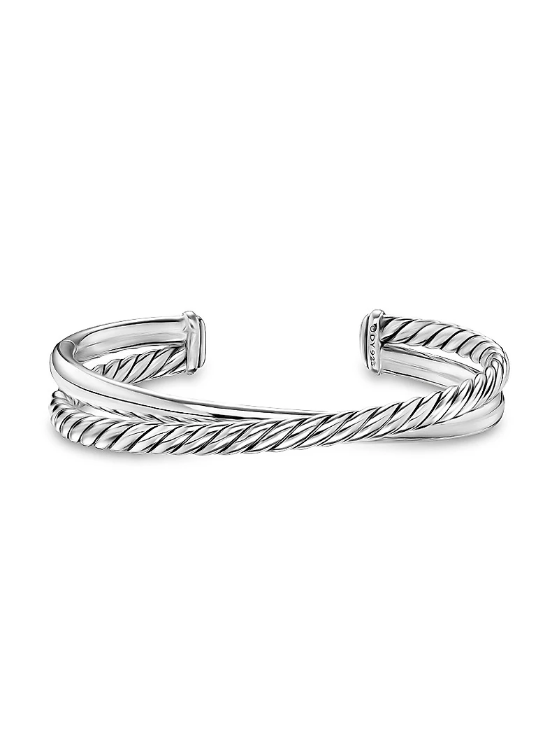 Crossover Two Row Cuff Bracelet Sterling Silver, 10.7MM