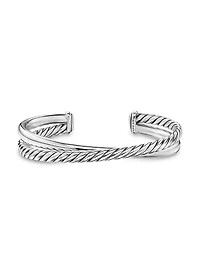 Crossover Two Row Cuff Bracelet Sterling Silver, 10.7MM