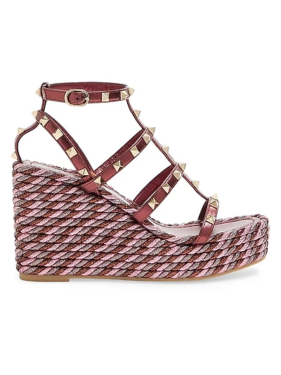 Rockstud 95MM Wedge Sandals in Laminated Nappa