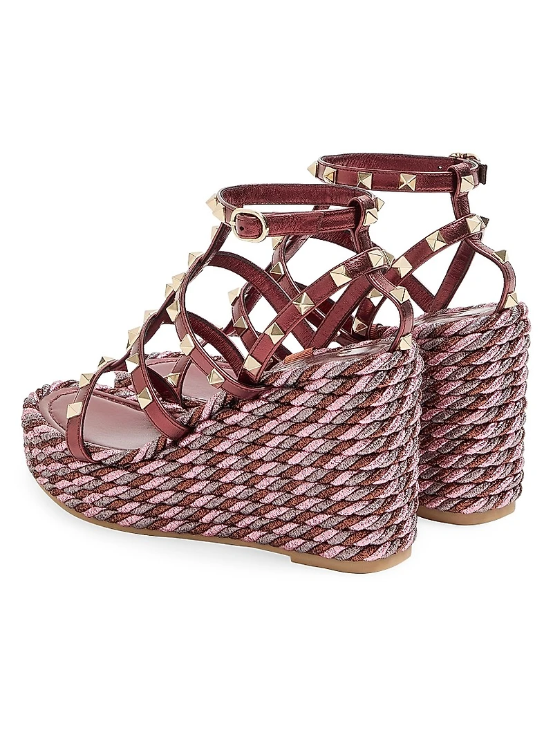 Rockstud 95MM Wedge Sandals in Laminated Nappa