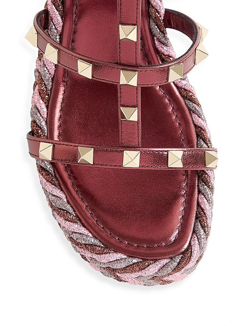 Rockstud 95MM Wedge Sandals in Laminated Nappa