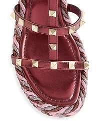 Rockstud 95MM Wedge Sandals in Laminated Nappa