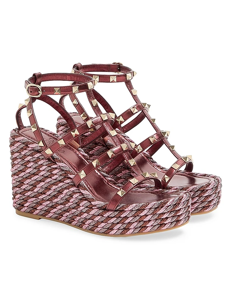 Rockstud 95MM Wedge Sandals in Laminated Nappa