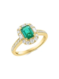 18K Yellow Gold, Emerald & 0.62 TCW Diamond Halo Ring