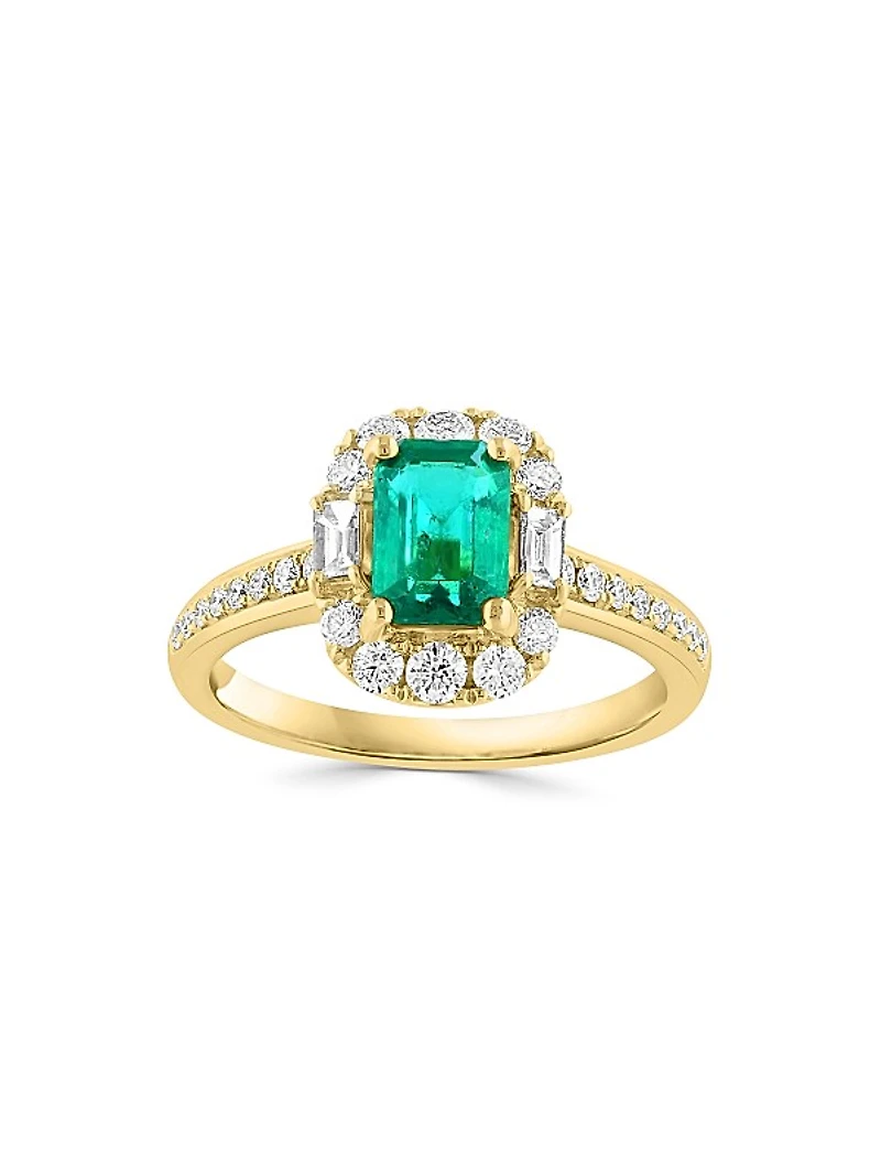 18K Yellow Gold, Emerald & 0.62 TCW Diamond Halo Ring