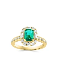 18K Yellow Gold, Emerald & 0.62 TCW Diamond Halo Ring