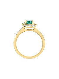 18K Yellow Gold, Emerald & 0.62 TCW Diamond Halo Ring