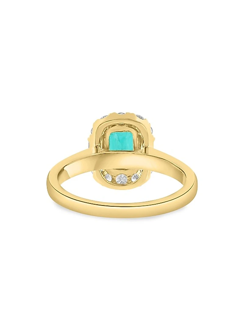 18K Yellow Gold, Emerald & 0.62 TCW Diamond Halo Ring
