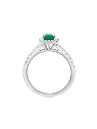 18K White Gold, Emerald & 0.60 TCW Diamond Halo Ring