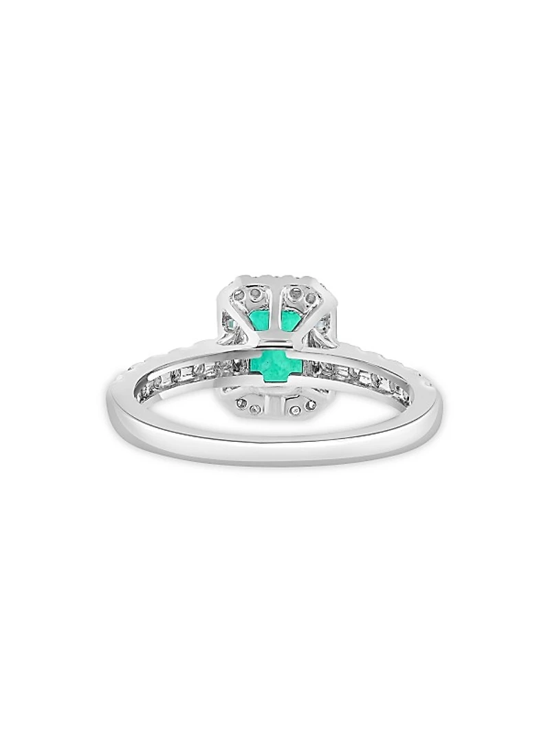 18K White Gold, Emerald & 0.60 TCW Diamond Halo Ring