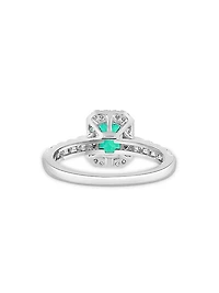 18K White Gold, Emerald & 0.60 TCW Diamond Halo Ring