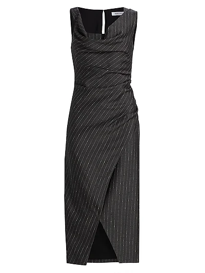 Pinstripe Ruched Sheath Dress