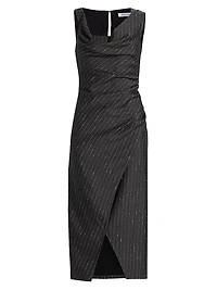 Pinstripe Ruched Sheath Dress
