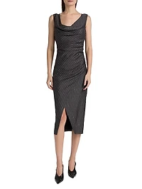 Pinstripe Ruched Sheath Dress