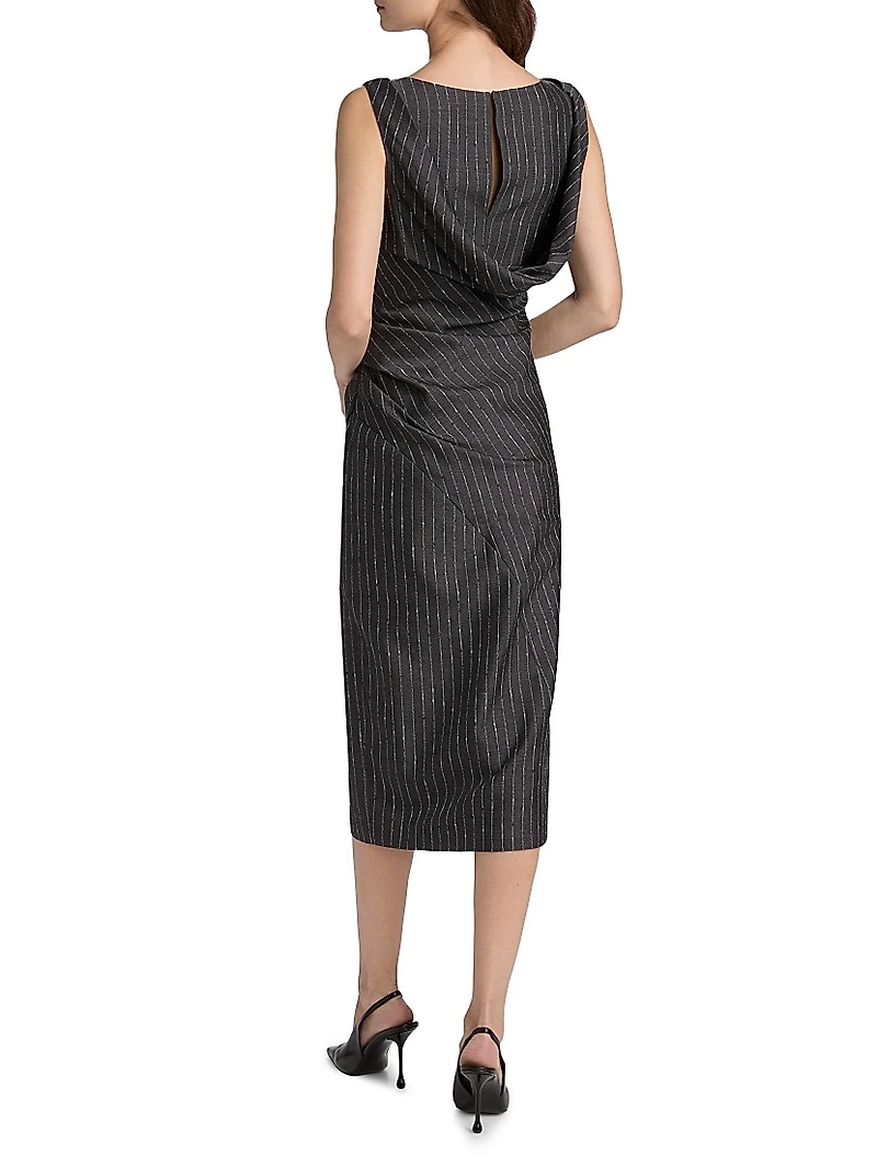 Pinstripe Ruched Sheath Dress