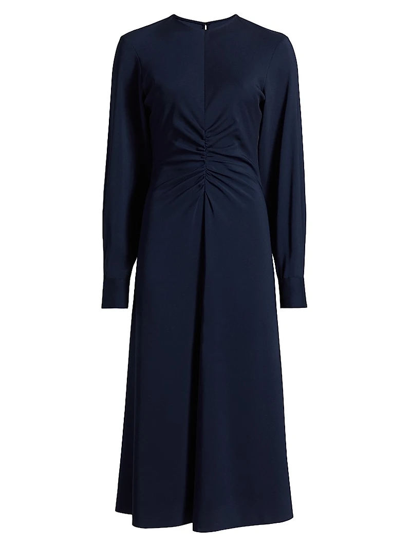 Ruched Long-Sleeve Midi-Dress