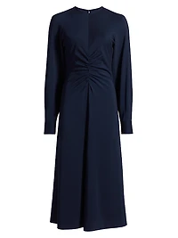 Ruched Long-Sleeve Midi-Dress