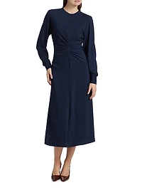 Ruched Long-Sleeve Midi-Dress