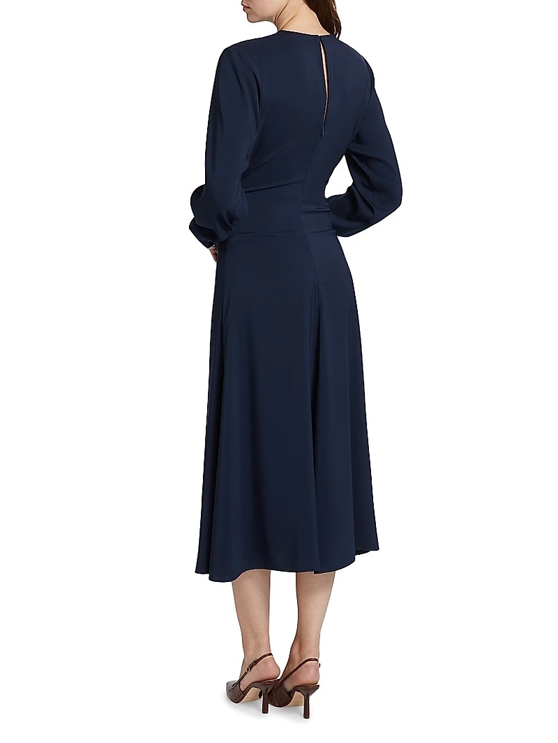 Ruched Long-Sleeve Midi-Dress