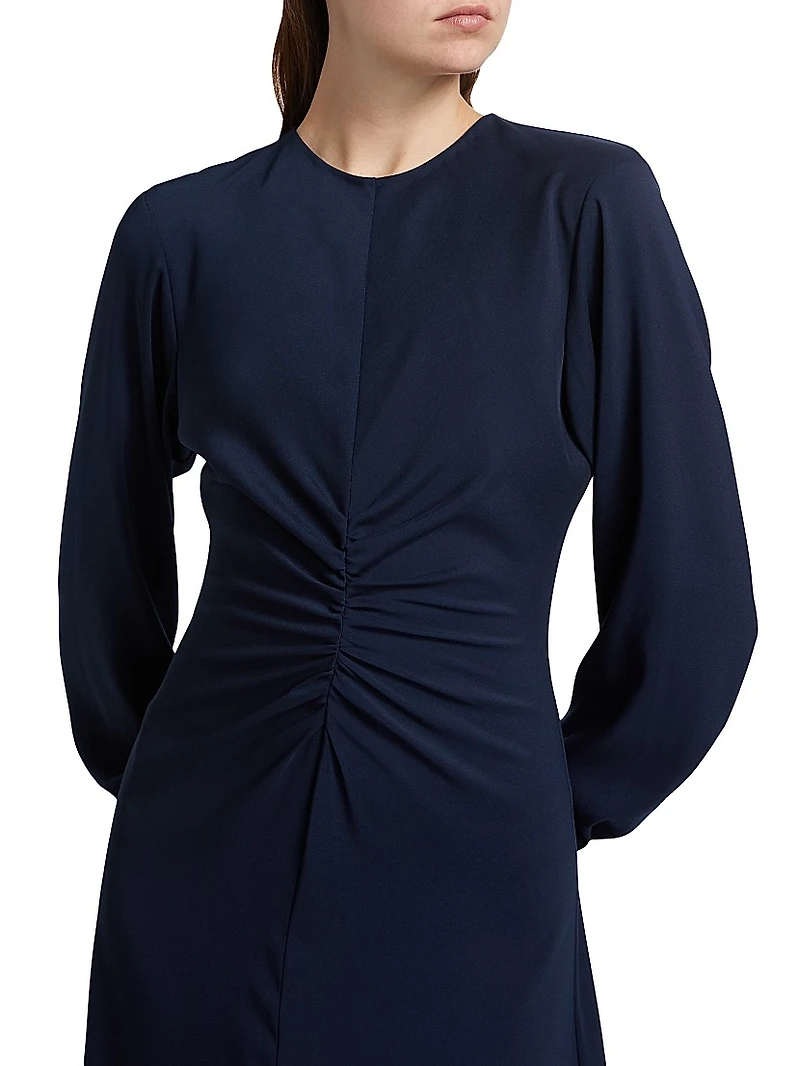 Ruched Long-Sleeve Midi-Dress