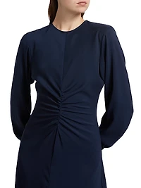 Ruched Long-Sleeve Midi-Dress