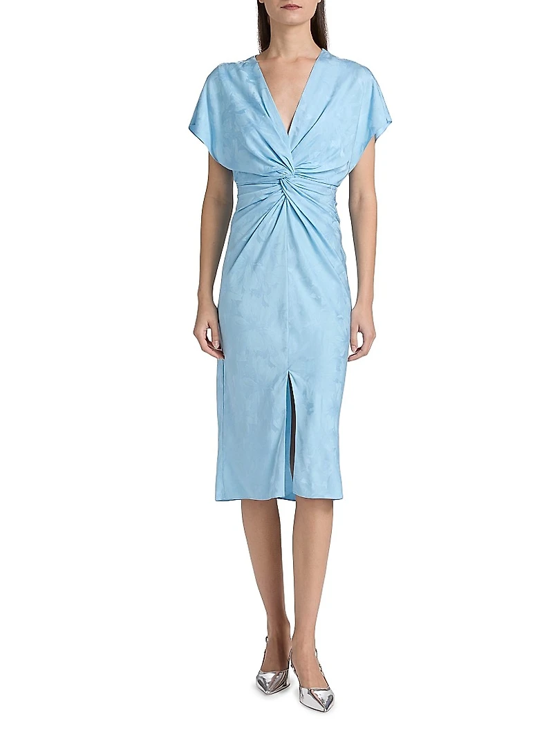 Jackie Jacquard Twist-Front Cocktail Dress