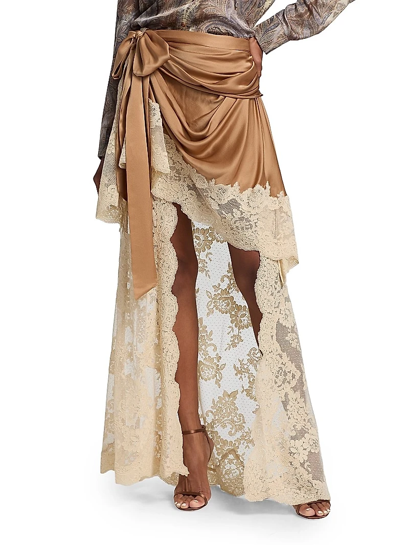 Hypnotic Satin Drape High-Low Skirt