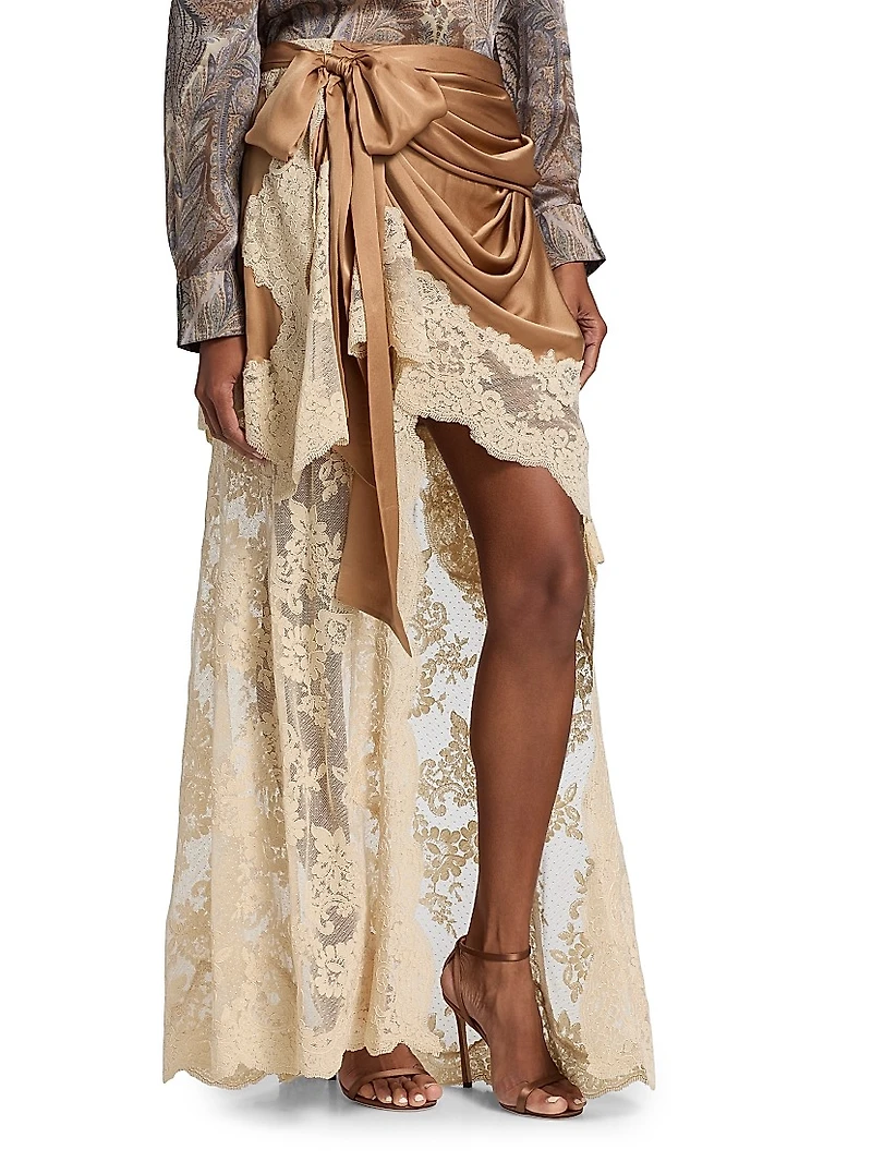 Hypnotic Satin Drape High-Low Skirt