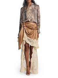 Hypnotic Satin Drape High-Low Skirt