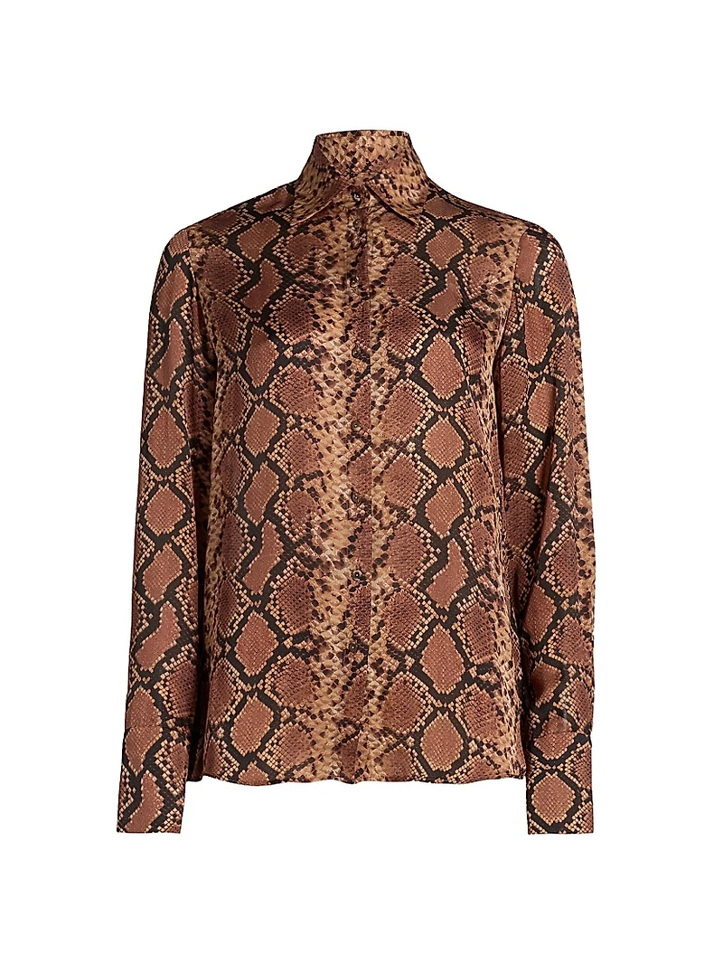 Hypnotic Snake Silk Button-Front Shirt