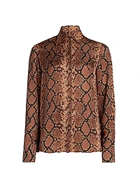 Hypnotic Snake Silk Button-Front Shirt