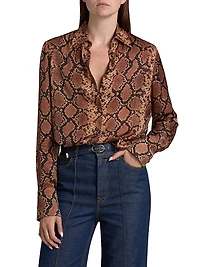 Hypnotic Snake Silk Button-Front Shirt