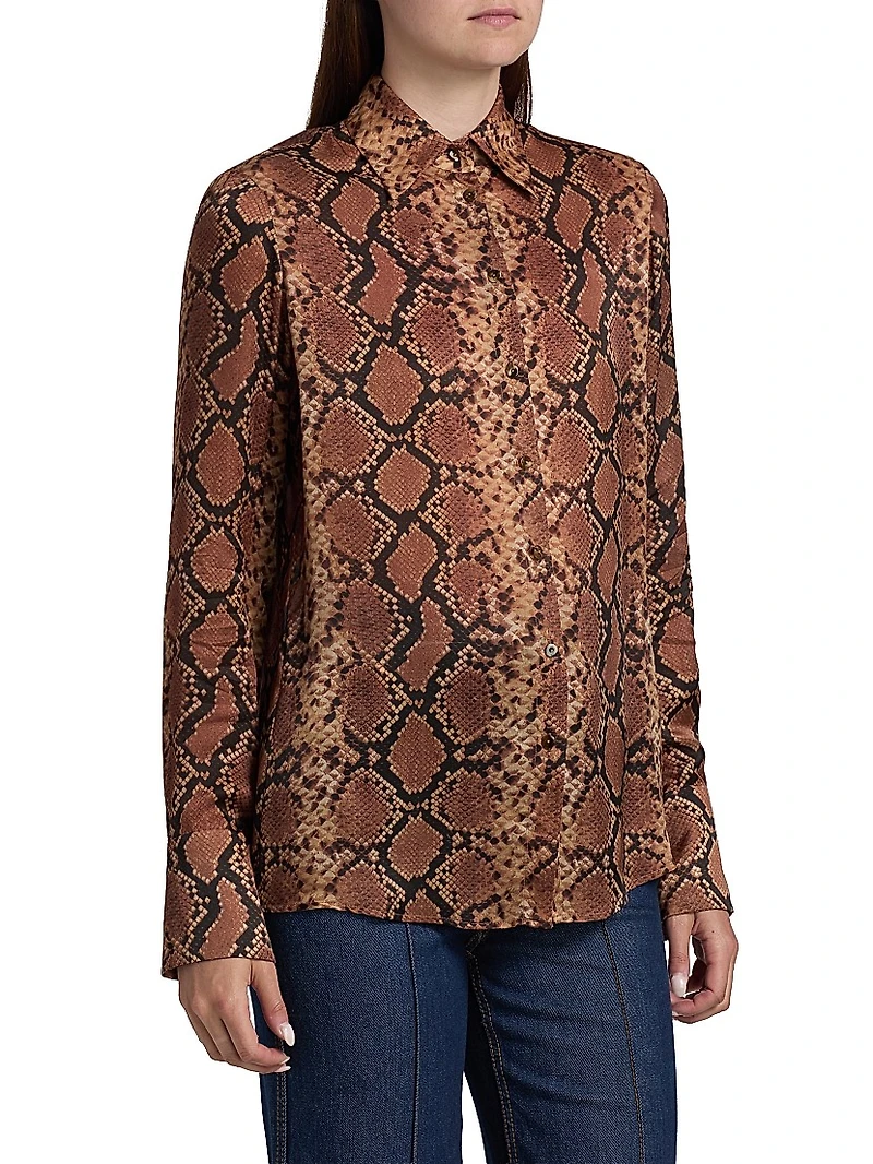 Hypnotic Snake Silk Button-Front Shirt
