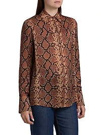 Hypnotic Snake Silk Button-Front Shirt