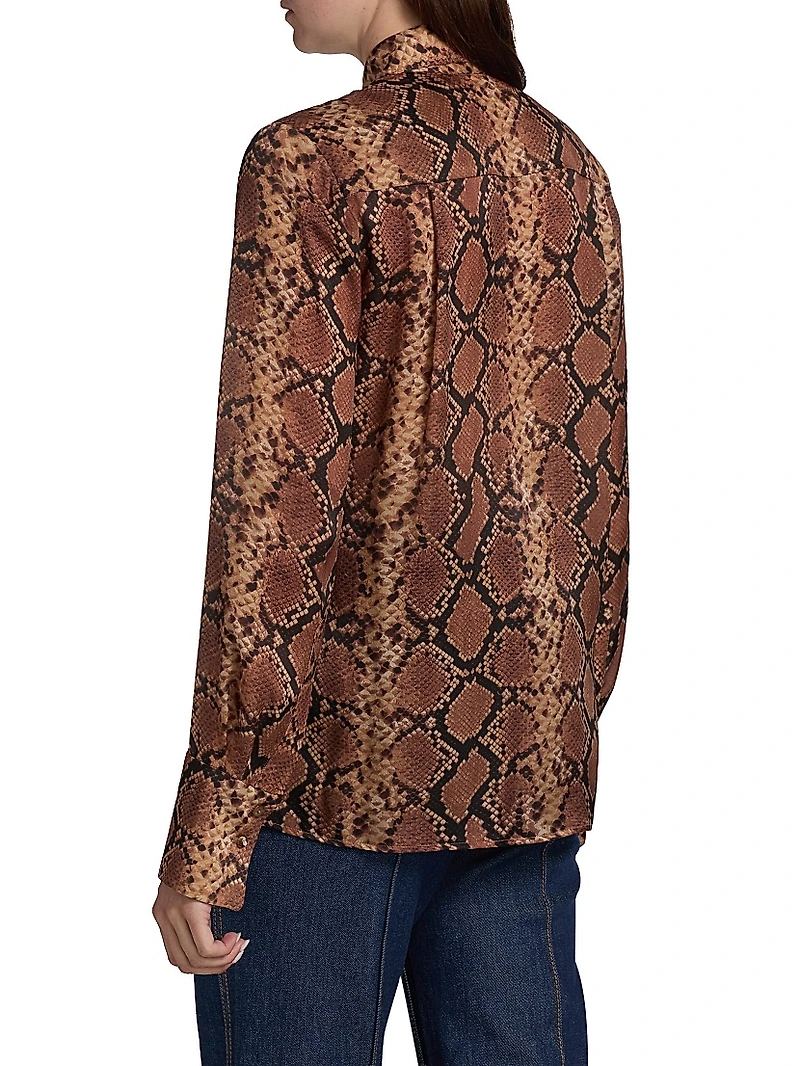 Hypnotic Snake Silk Button-Front Shirt