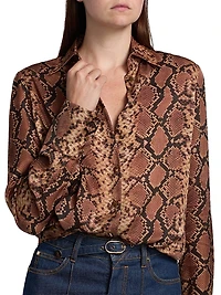 Hypnotic Snake Silk Button-Front Shirt
