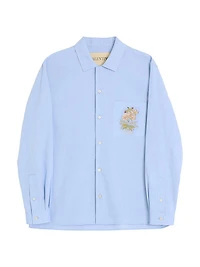 Oxford Cotton Shirt with Floral Embroidery