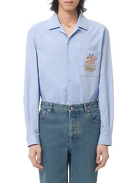 Oxford Cotton Shirt with Floral Embroidery