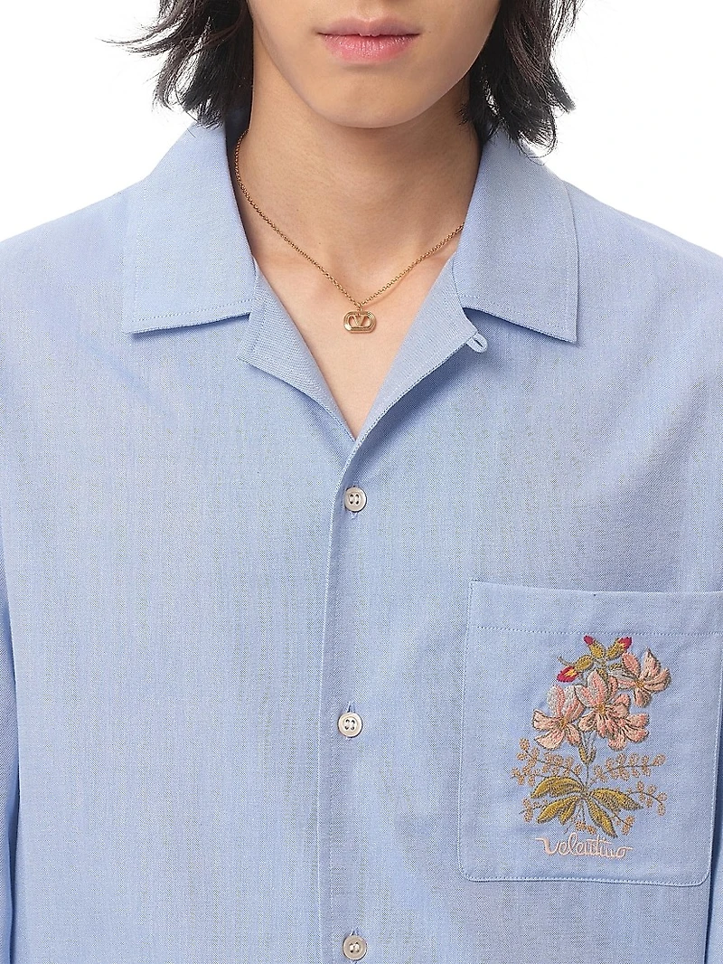 Oxford Cotton Shirt with Floral Embroidery