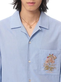 Oxford Cotton Shirt with Floral Embroidery