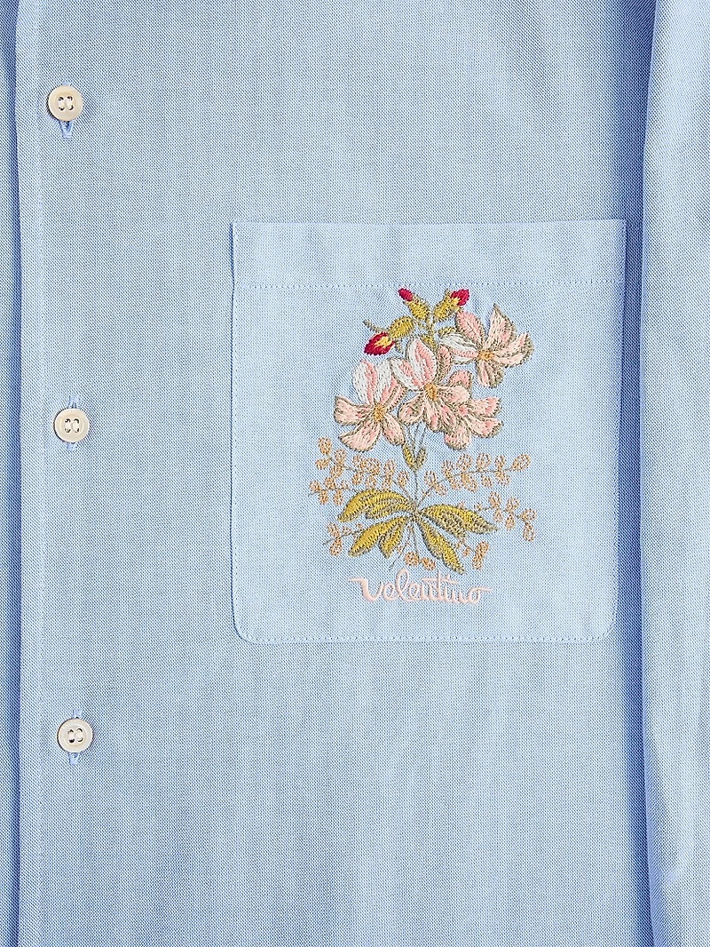 Oxford Cotton Shirt with Floral Embroidery