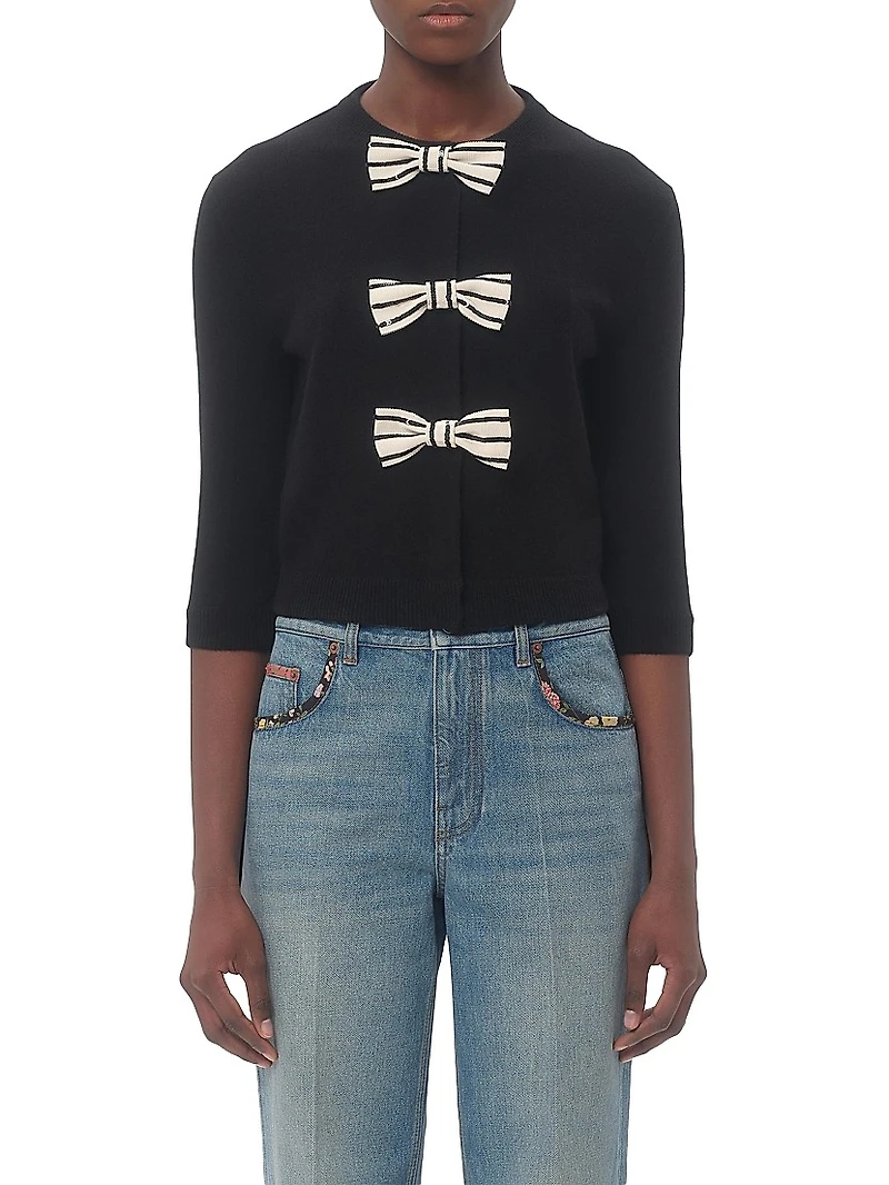 Cardigan with Embroidered Bows