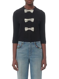 Cardigan with Embroidered Bows