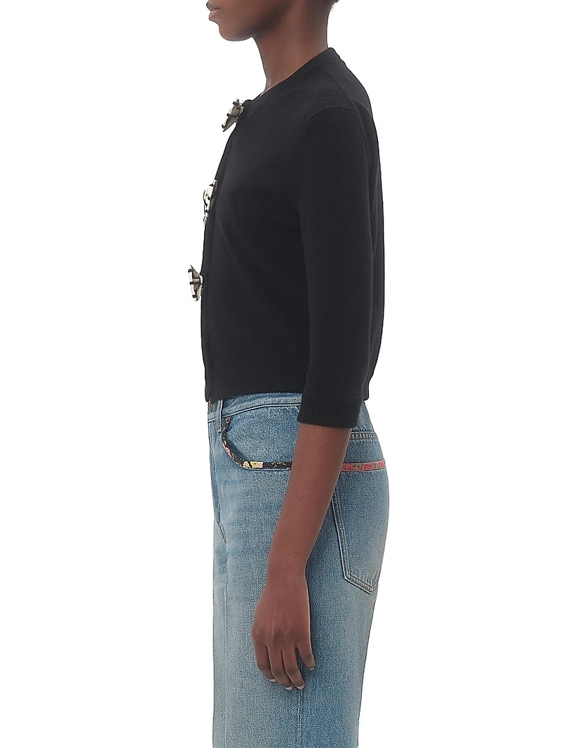 Cardigan with Embroidered Bows