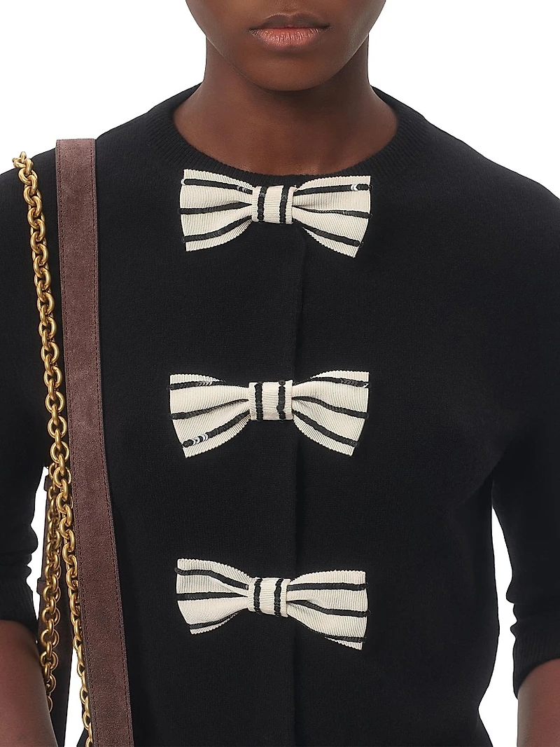 Cardigan with Embroidered Bows